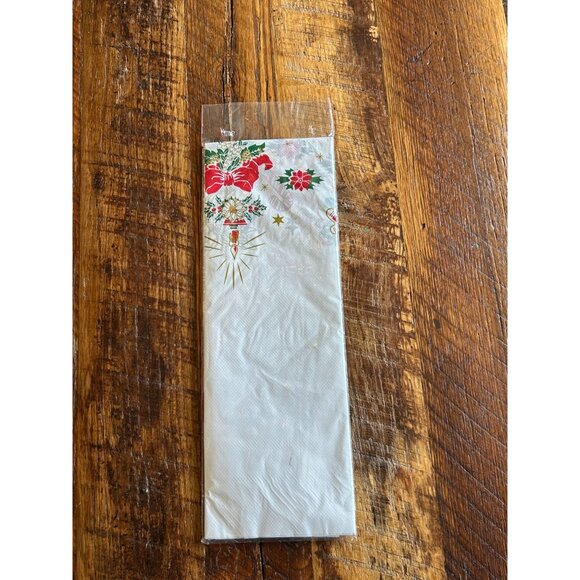 Vintage Christmas Tablecloth/Tree Skirt Durable Plastic Easy Care Holiday Red & - Picture 2 of 4